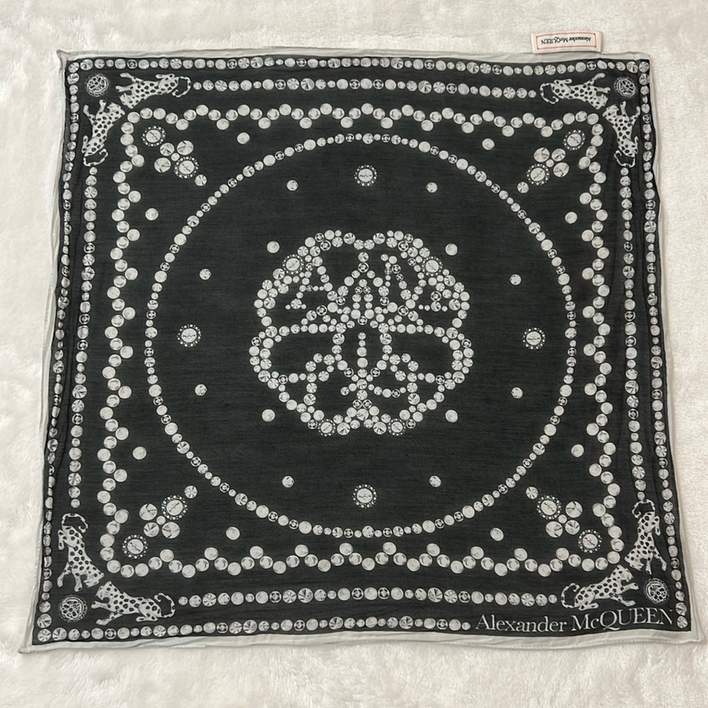 Alexander McQueen Black Diamond and Leopard Square Scarf